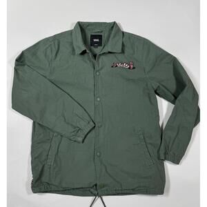 Vans Torrey Skate Canvas Jacket Green Windbreaker Coach Snap Drawstring Size Med